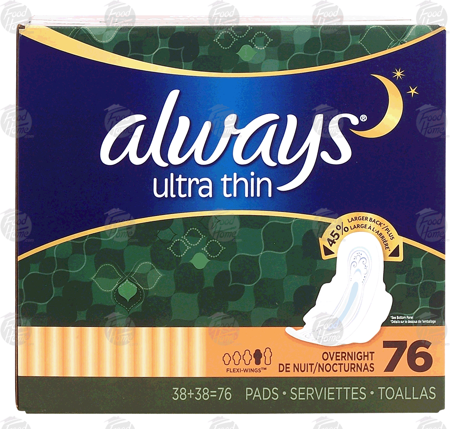 Always ultra thin overnight femine pads, flexi-wings, 2-pack Full-Size Picture